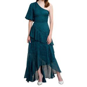 Floret Studio‎ Dress Size Medium One-Shoulder Ruffled Asymmetrical Midi Teal